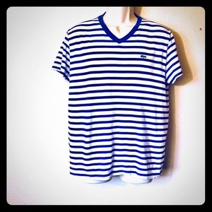 Lacoste V-neck striped short sleeve size medium